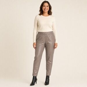 Old Navy Women's Large Taupe Faux Leather High Rise Pull-On Tapered Pants